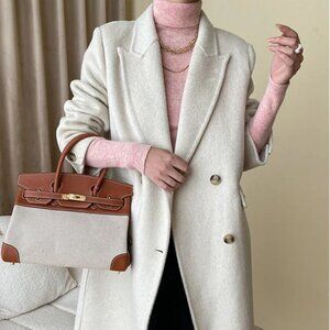 NWT Women Winter Soft Warm Quilted Button Up Double Breasted Long Coat Jacket